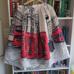 Chicwish Red Telephone Booth & Gray Cityscape Full Circle Skirt